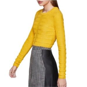 Bcbg long sleeve crop sweater solid yellow marigold golden yellow womens size XS